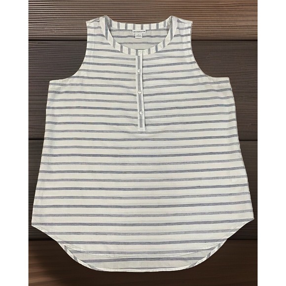 Liz Claiborne Gray and White Striped Blouse - Picture 1 of 8